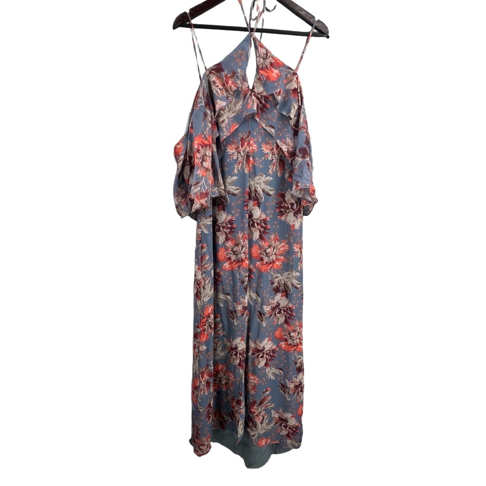 Intermix Cold Shoulder Maxi Dress Small Blue Floral Halter‎ Boho Summer Resort